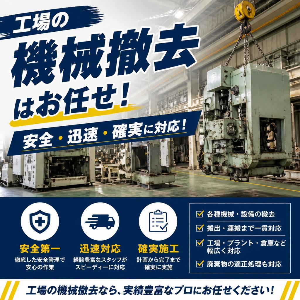 工場の機械撤去はお任せ！安全・迅速・確実に対応！