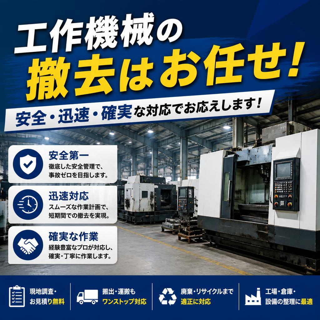 工作機械の撤去はお任せ！安全・迅速・確実な対応でお応えします！