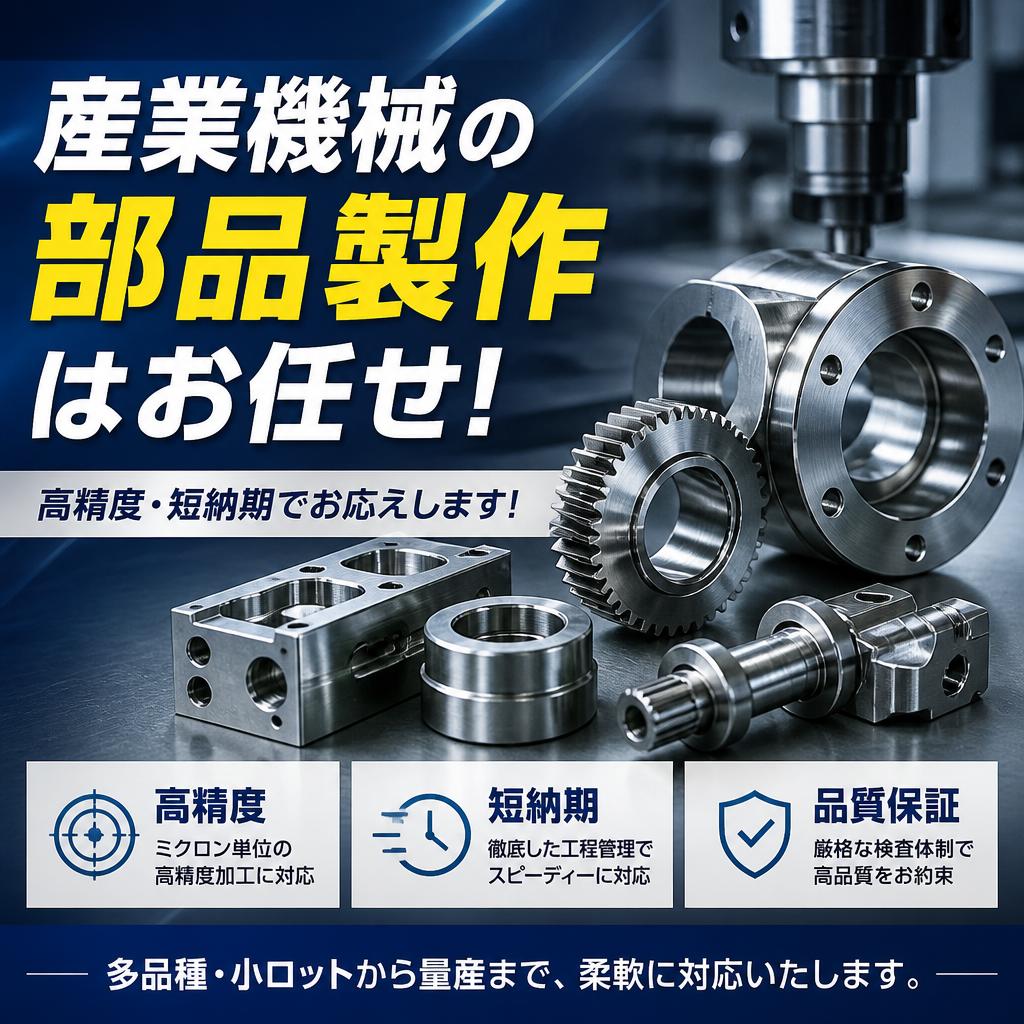産業機械の部品製作はお任せ！高精度・短納期でお応えします！