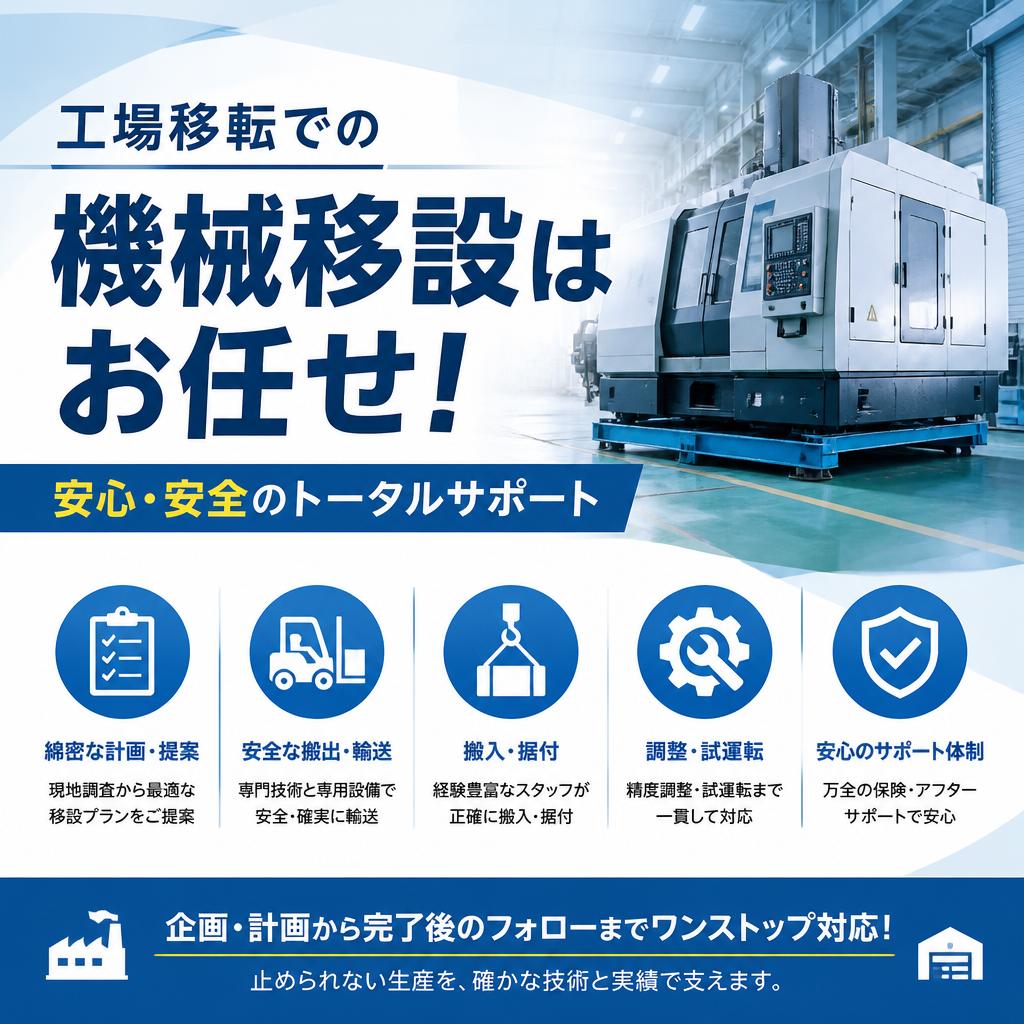 工場移転での機械移設はお任せ！安心・安全のトータルサポート