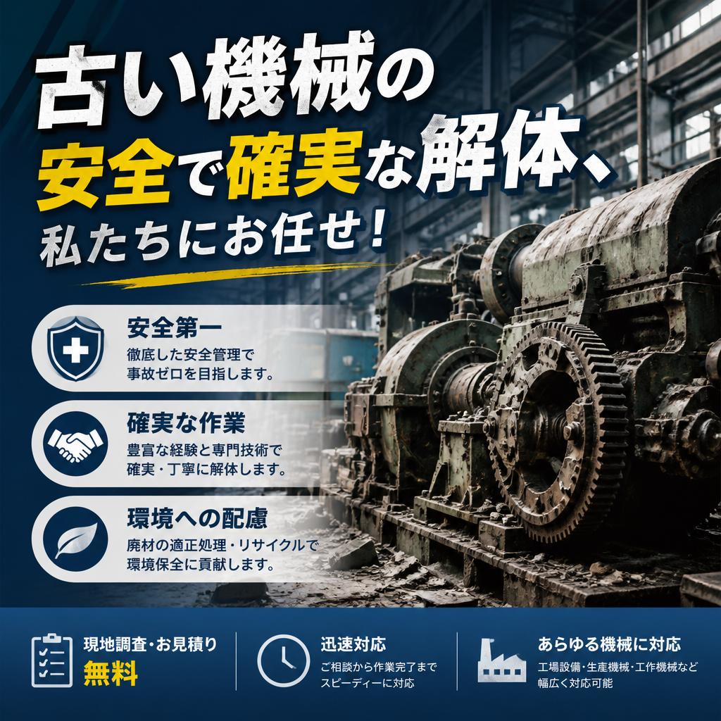 古い機械の安全で確実な解体、私たちにお任せ！