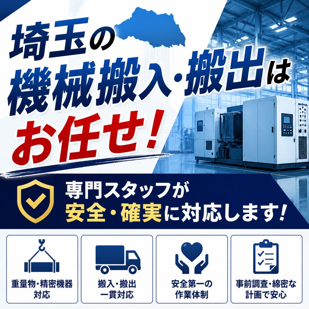 埼玉の機械搬入・搬出はお任せ！
専門スタッフが安全・確実に対応します！