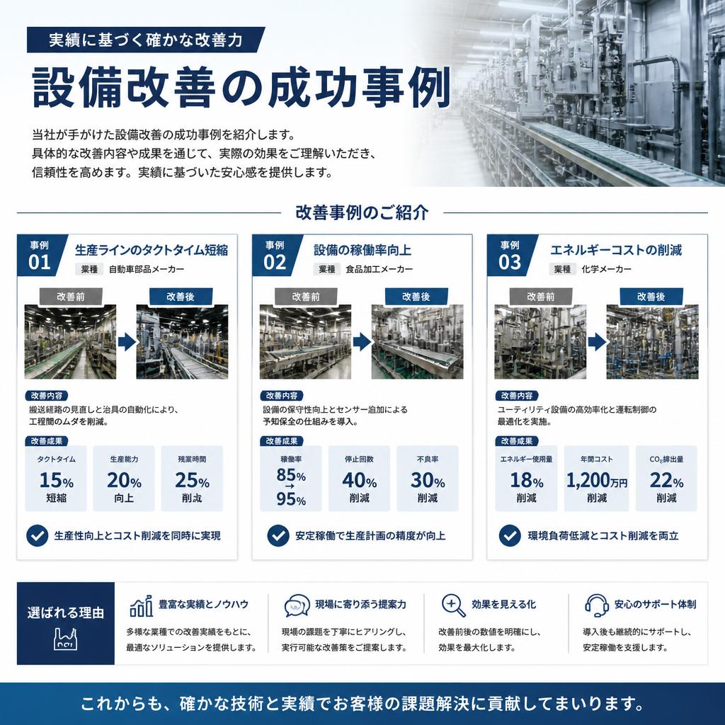 成功事例:他社の設備改善の実績