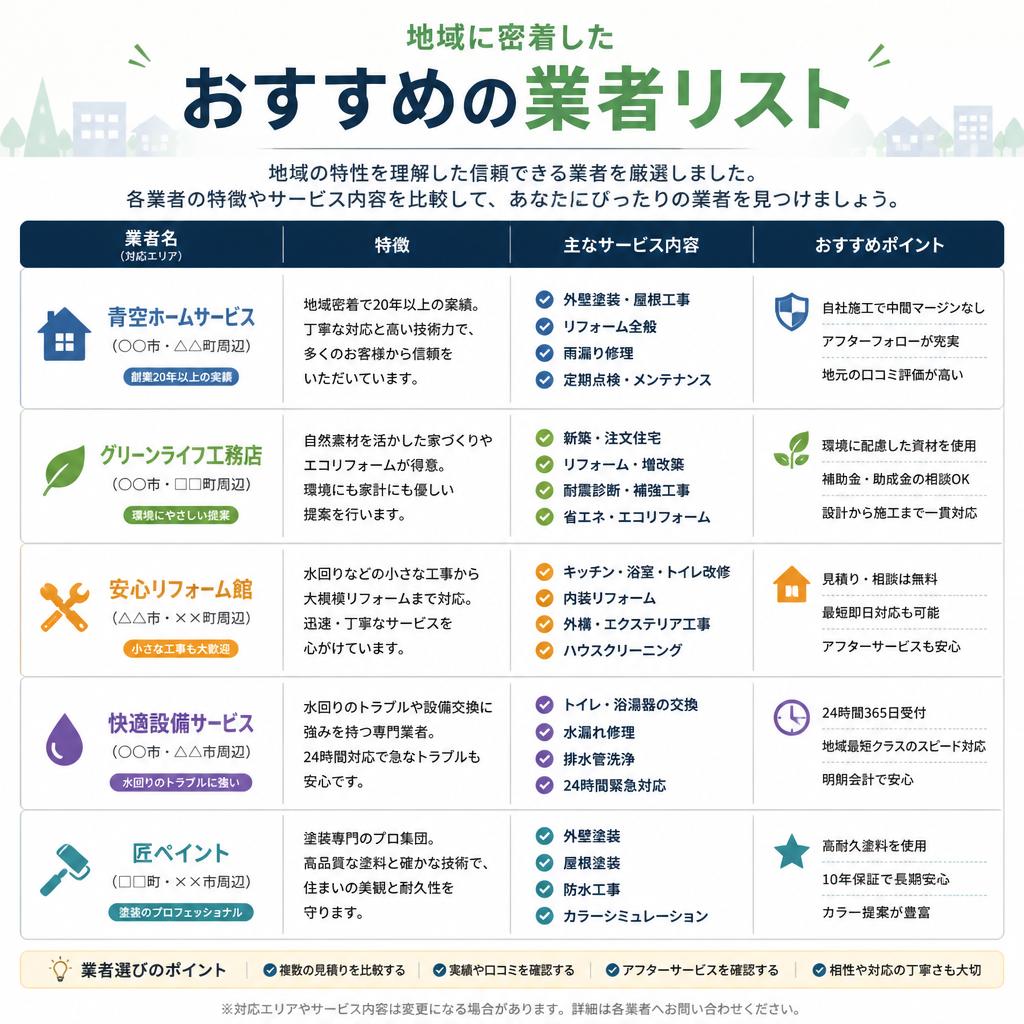 おすすめの業者一覧