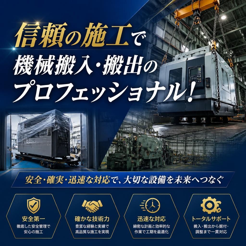 信頼の施工で機械搬入・搬出のプロフェッショナル！