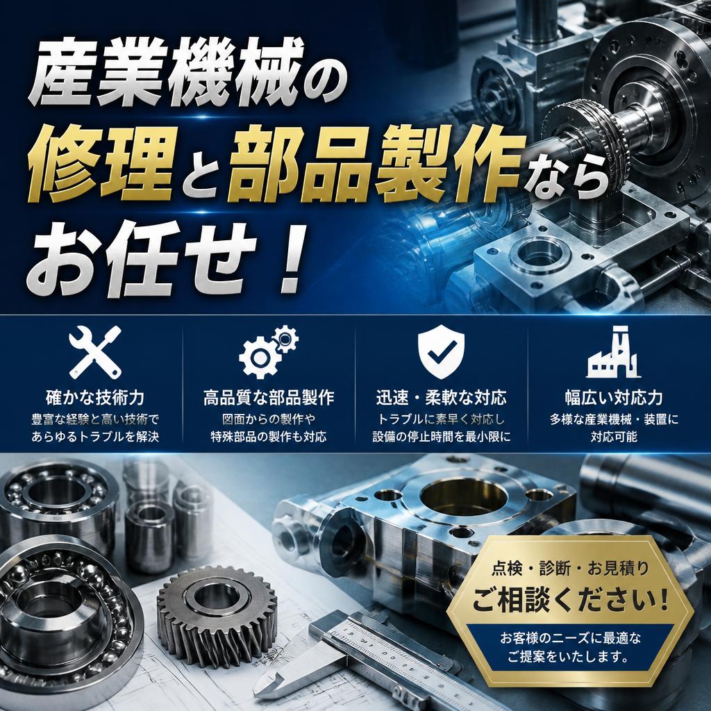 産業機械の修理と部品製作ならお任せ！