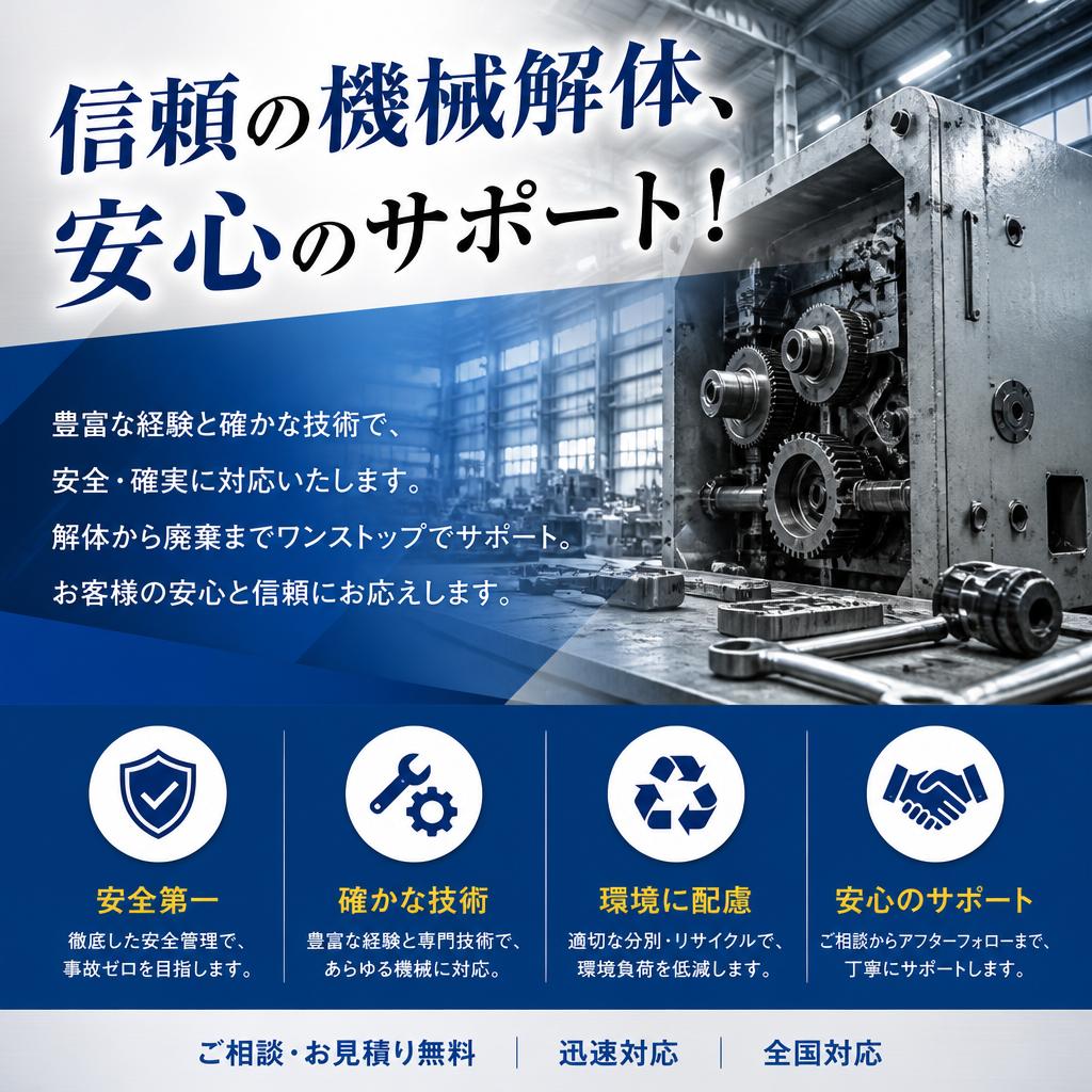 信頼の機械解体、安心のサポート！