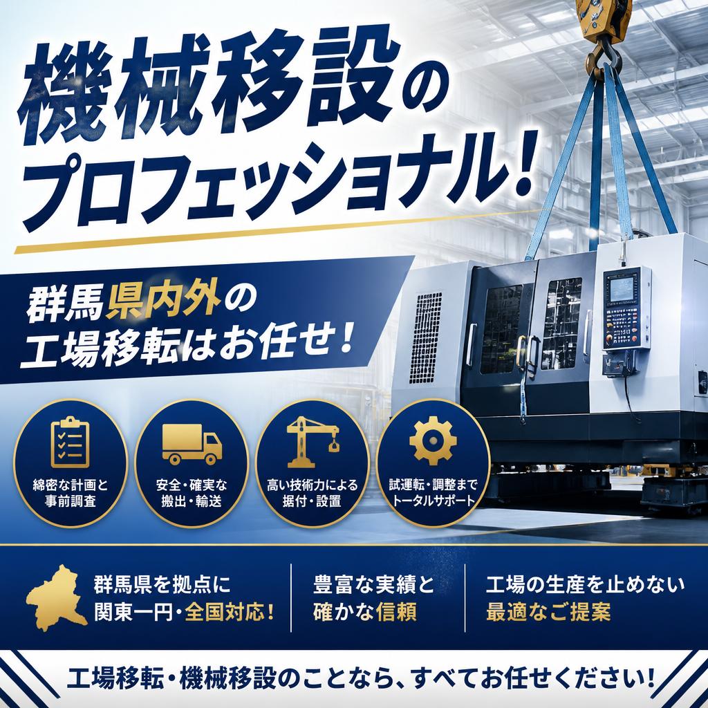 機械移設のプロフェッショナル！群馬県内外の工場移転はお任せ！