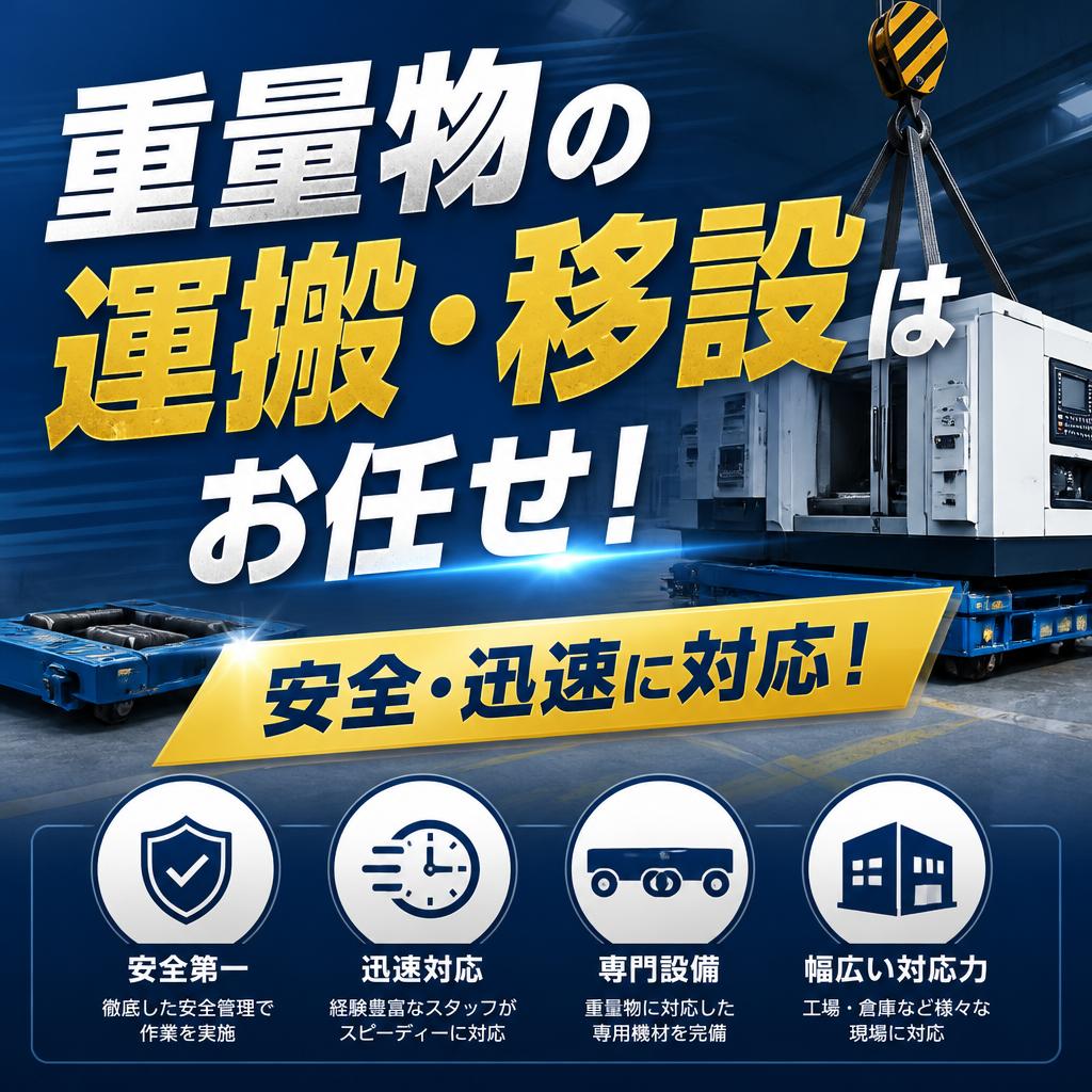重量物の運搬・移設はお任せ！ 安全・迅速に対応！