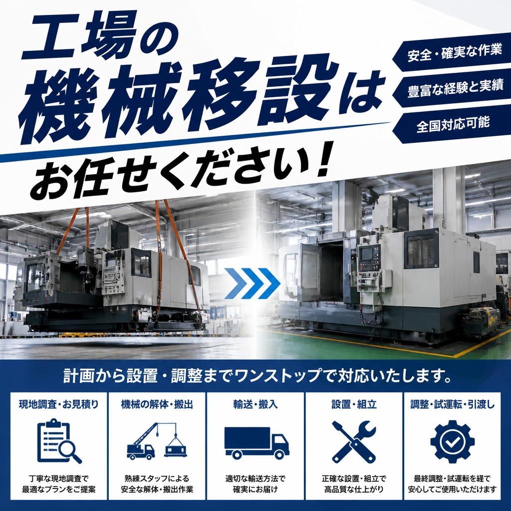 工場の機械移設はお任せください！